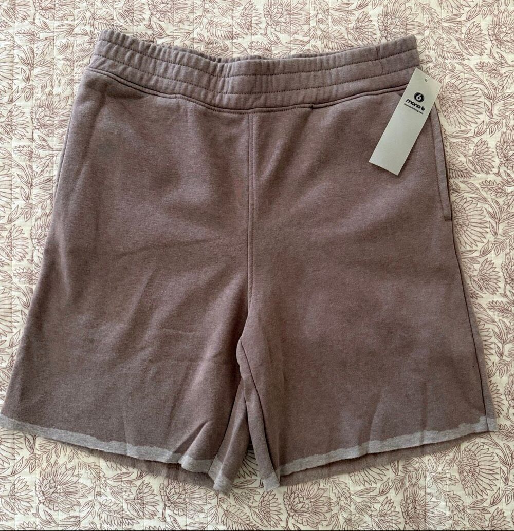 NWT Mono B Fleece Lounge Shorts Boxy Raw Hem Mauve Taupe Brown Size Medium M